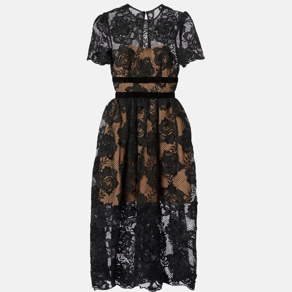 Self-Portrait Black and Cream A-Line Midi Dress - Picture 3 of 6